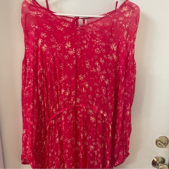 Free People Wallflower Floral Sheer Midi Dress With Slip Red Raspberry Size L - Picture 6 of 8